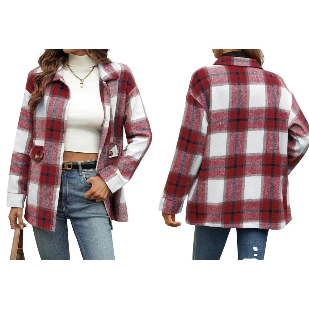 Cottagecore Collared Red Plaid Flannel‎ BU Shirt 16W Shacket Cabincore NWT